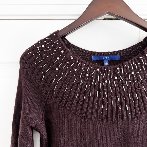 Purple Sweater Size Small Embroidered Knit Apt 9 - Picture 2 of 3